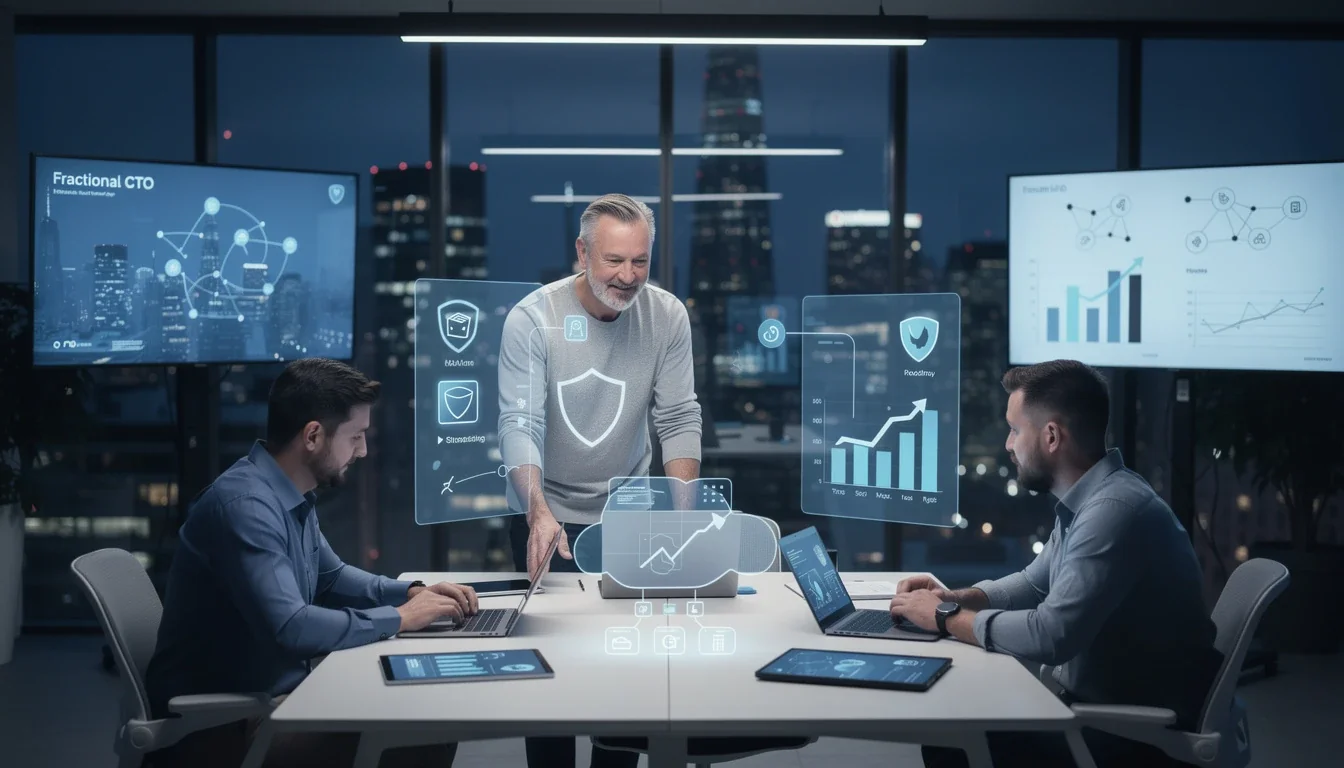 An illustrated diagram showing the key benefits of fractional cto services for saas startups strategies