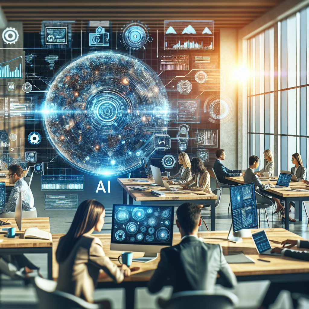 A professional team working on AI consulting services for businesses solutions in a modern office environment with natural li