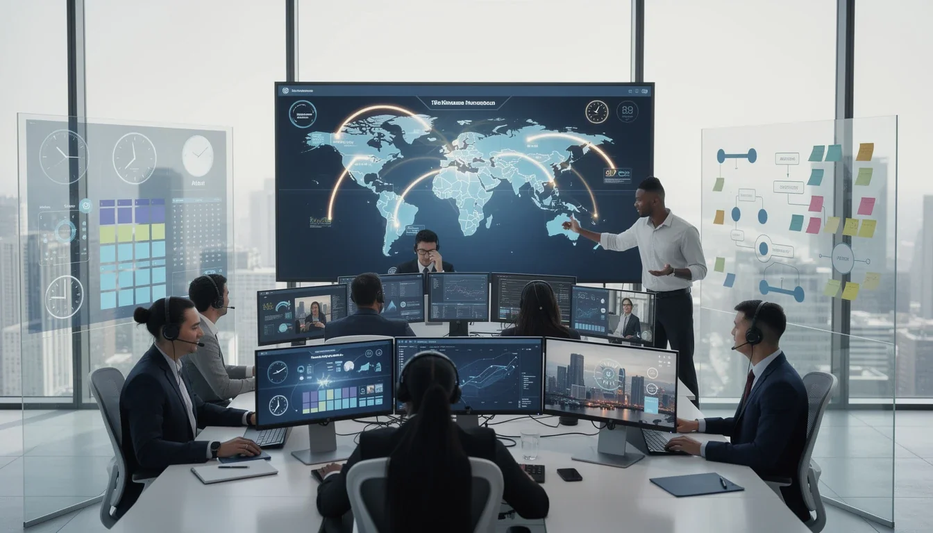 An illustrated diagram showing the key benefits of time zone management hybrid development teams strategies