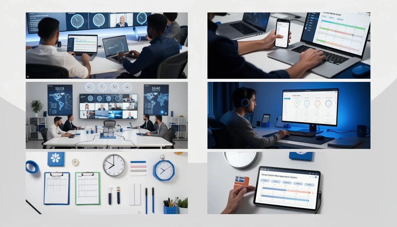 A step-by-step visual process guide demonstrating how time zone management hybrid development teams works