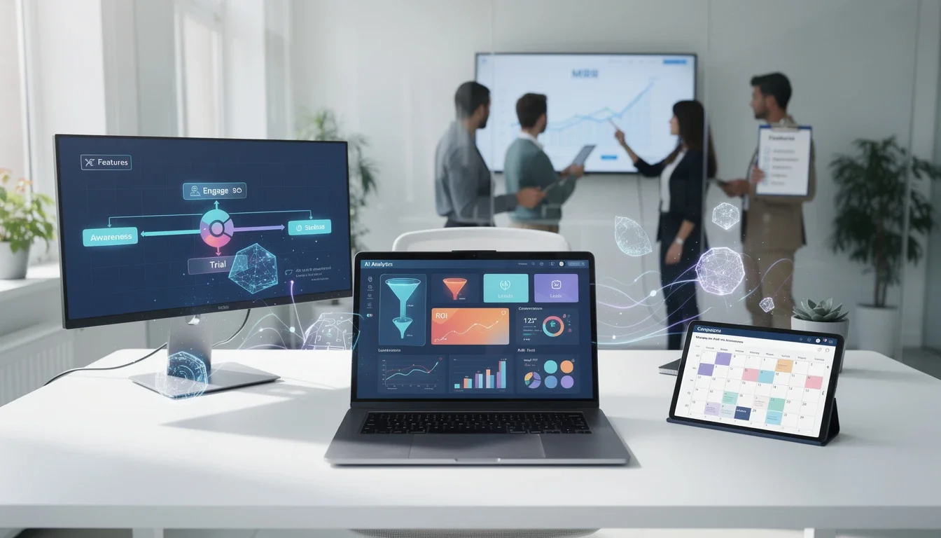 An illustrated diagram showing the key benefits of ai-driven saas product marketing tactics strategies