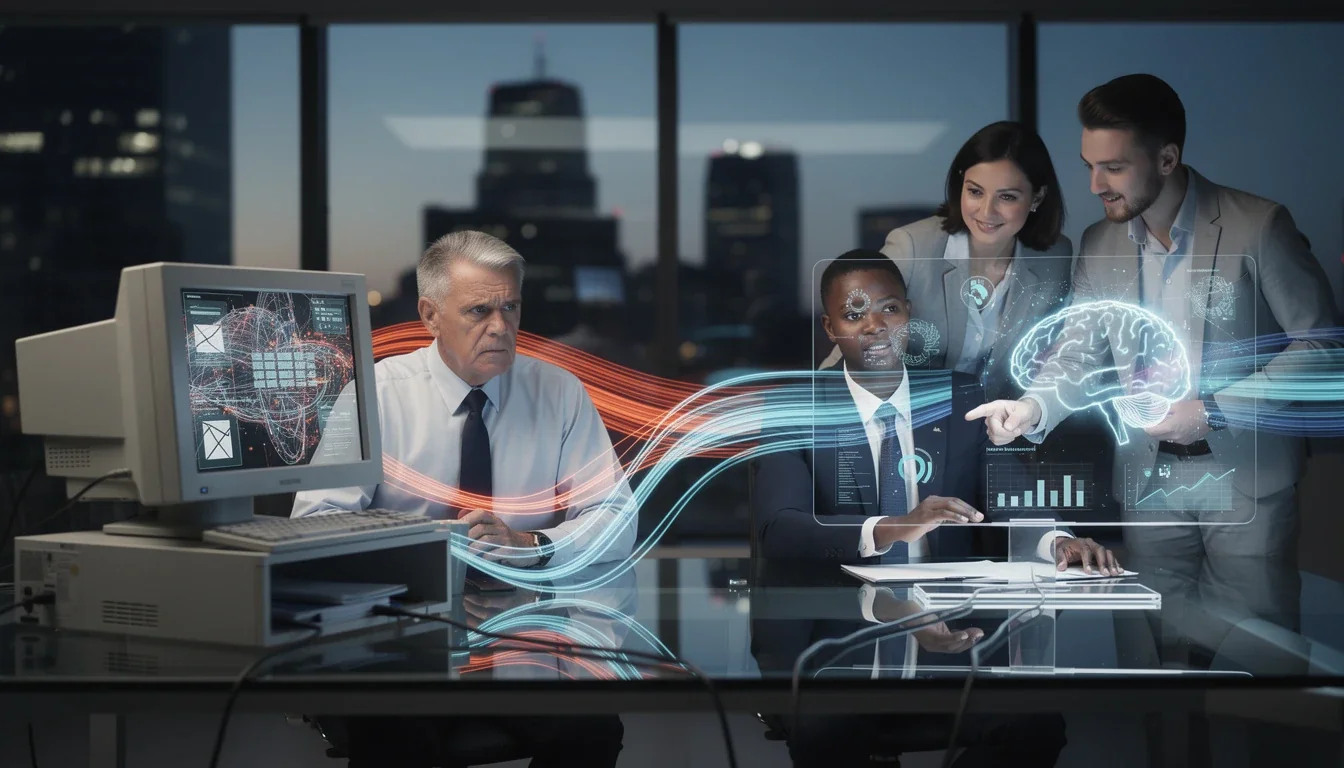 An illustrated diagram showing the key benefits of challenges integrating ai with legacy software strategies