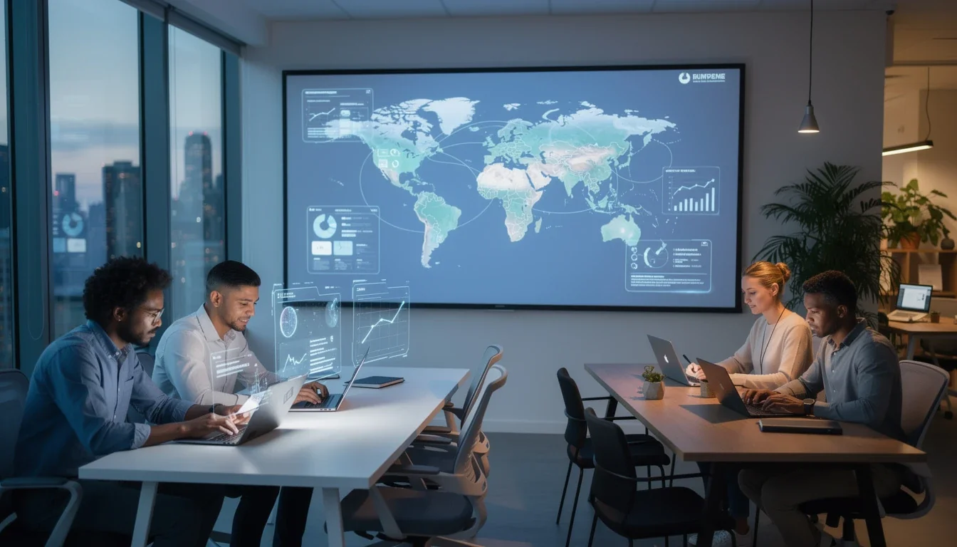 An illustrated diagram showing the key benefits of cross-continent product launch teams for saas strategies