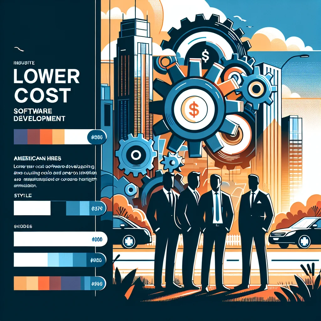 An illustrated diagram showing the key benefits of fraction of the cost software development versus us hires strategies