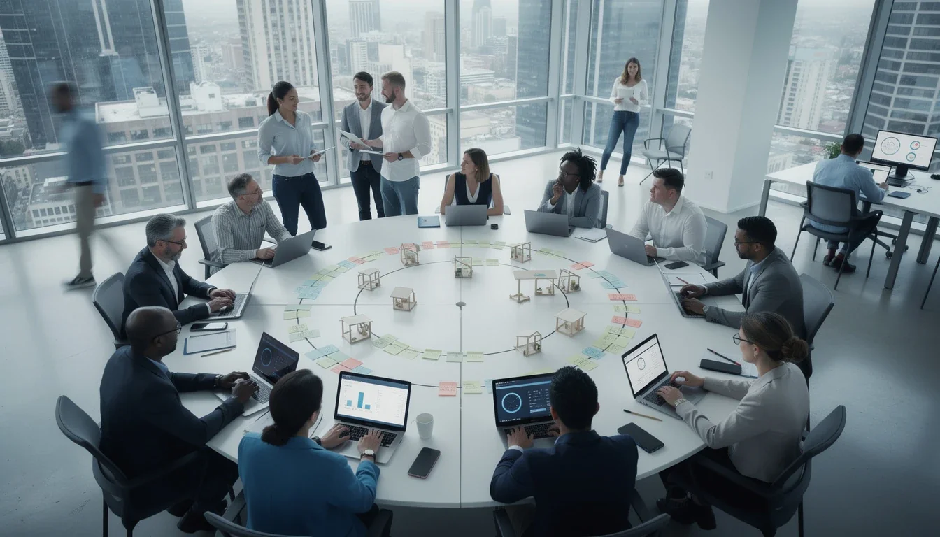 A professional team working on agile mvp feedback loops for startups solutions in a modern office environment