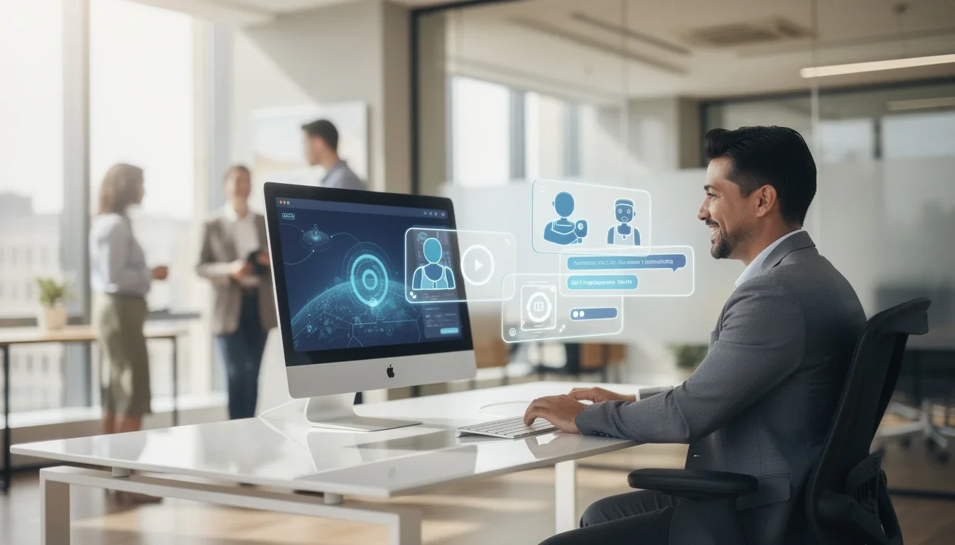 A professional team working on ai-powered customer support bots smbs solutions in a modern office environment