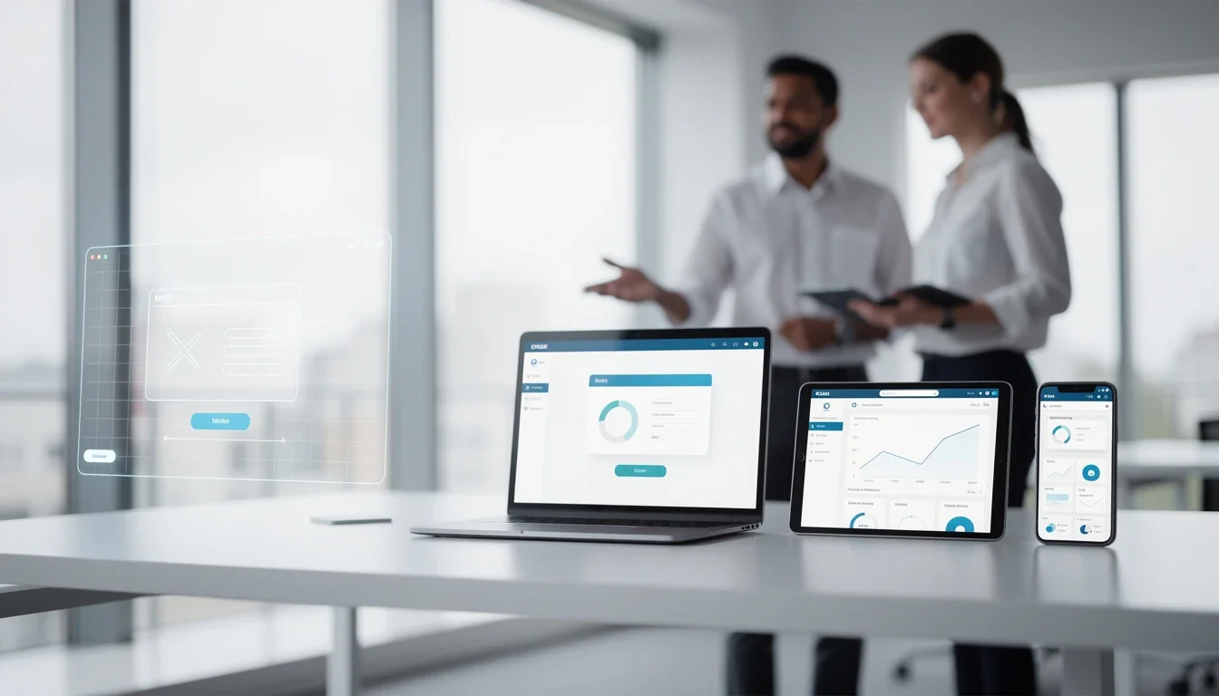 A professional team working on cost effective mvp to full product transition solutions in a modern office environment