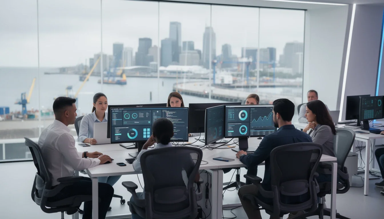 A professional team working on offshore qa services for startup speed solutions in a modern office environment