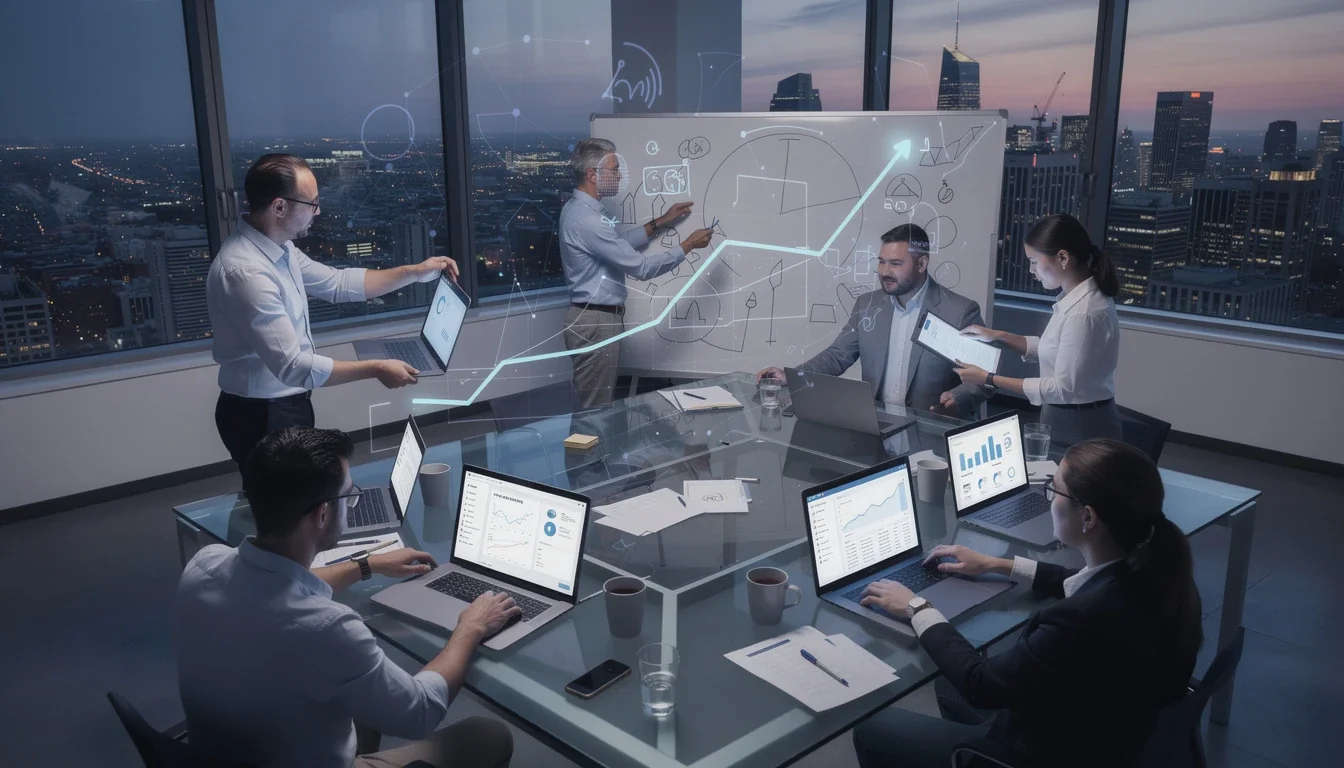 A professional team working on pre launch seo strategies for saas mvp solutions in a modern office environment