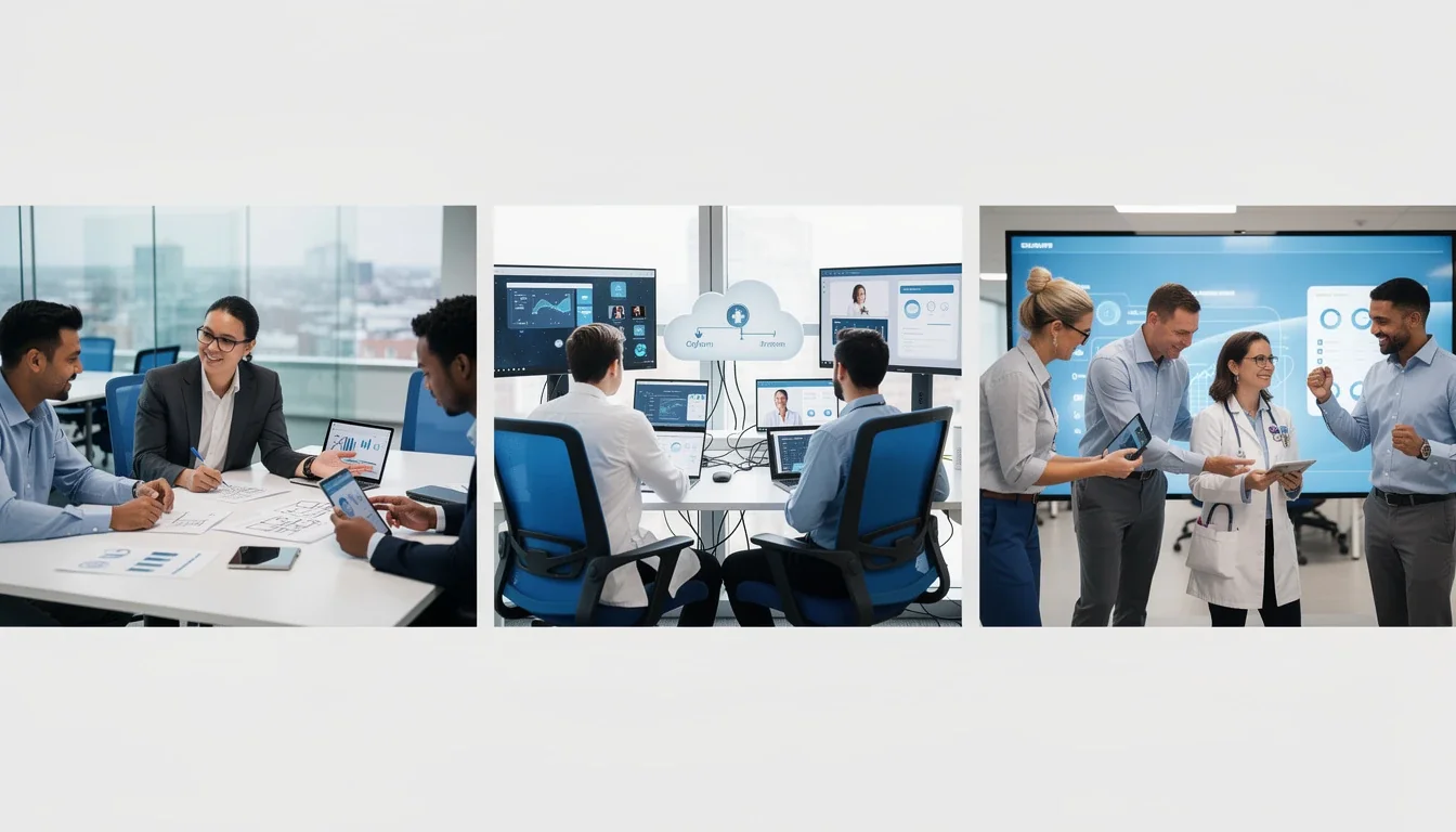 A step-by-step visual process guide demonstrating how hybrid development model healthcare saas startup works