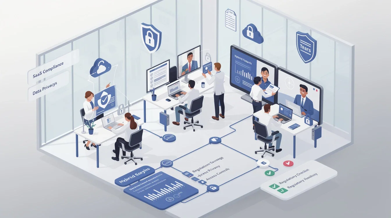 A summary infographic highlighting best practices for hybrid teams handling saas compliance challenges