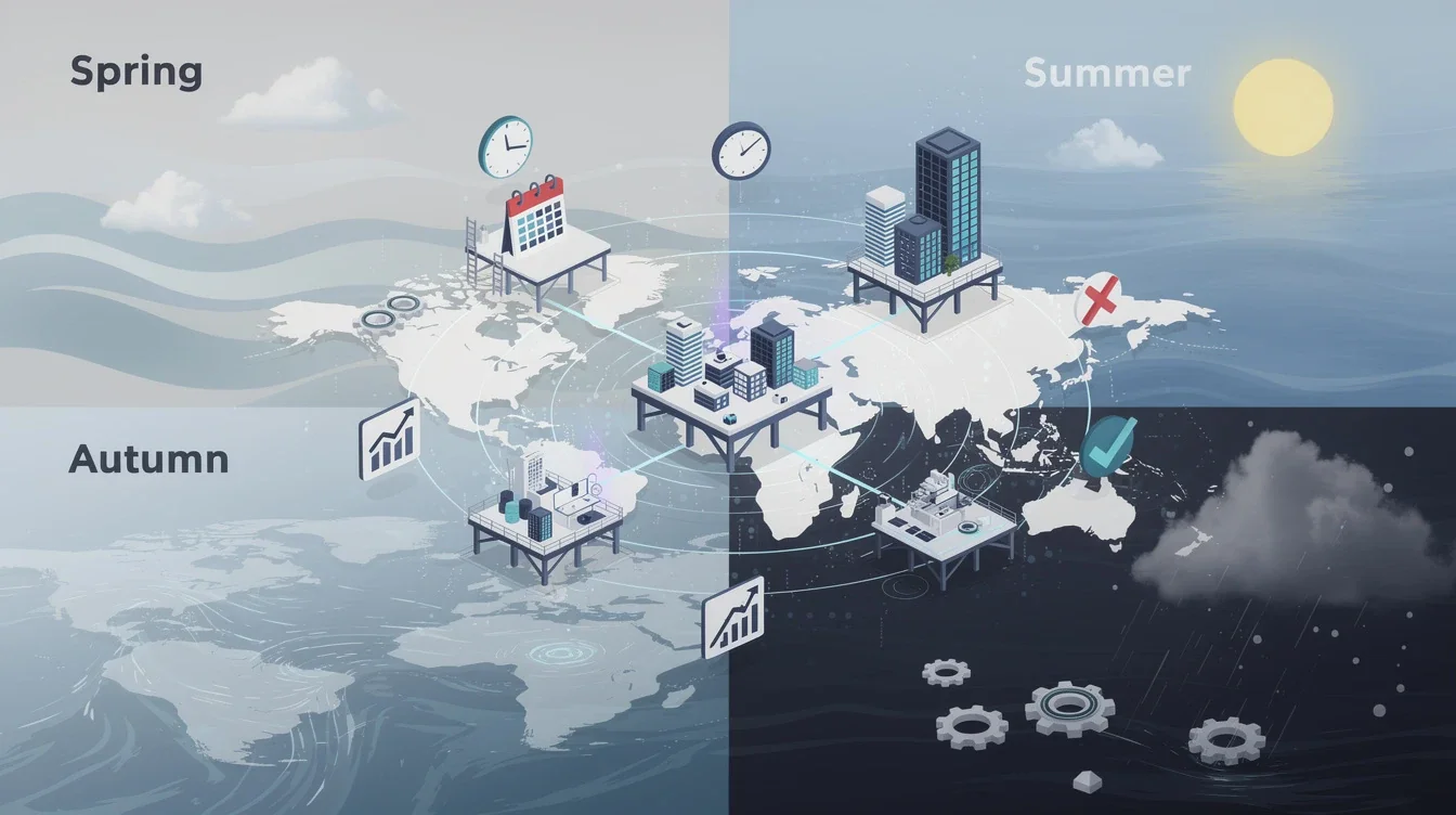 A summary infographic highlighting best practices for impact of seasonal trends on offshore development