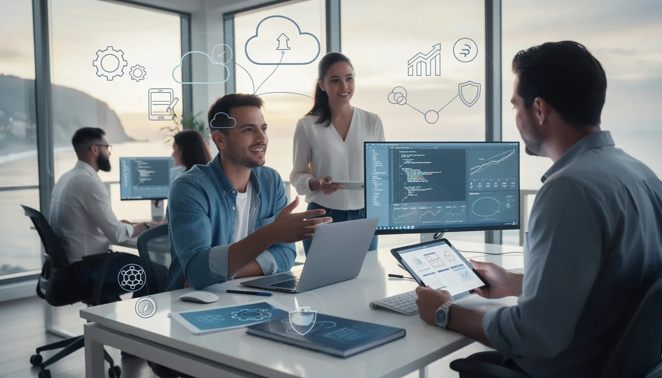 An illustrated diagram showing the key benefits of niche offshore developers for saas startups strategies