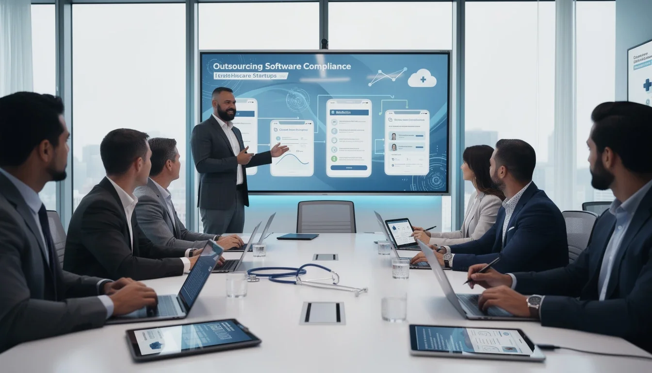 A summary infographic highlighting best practices for outsourcing software compliance healthcare startups