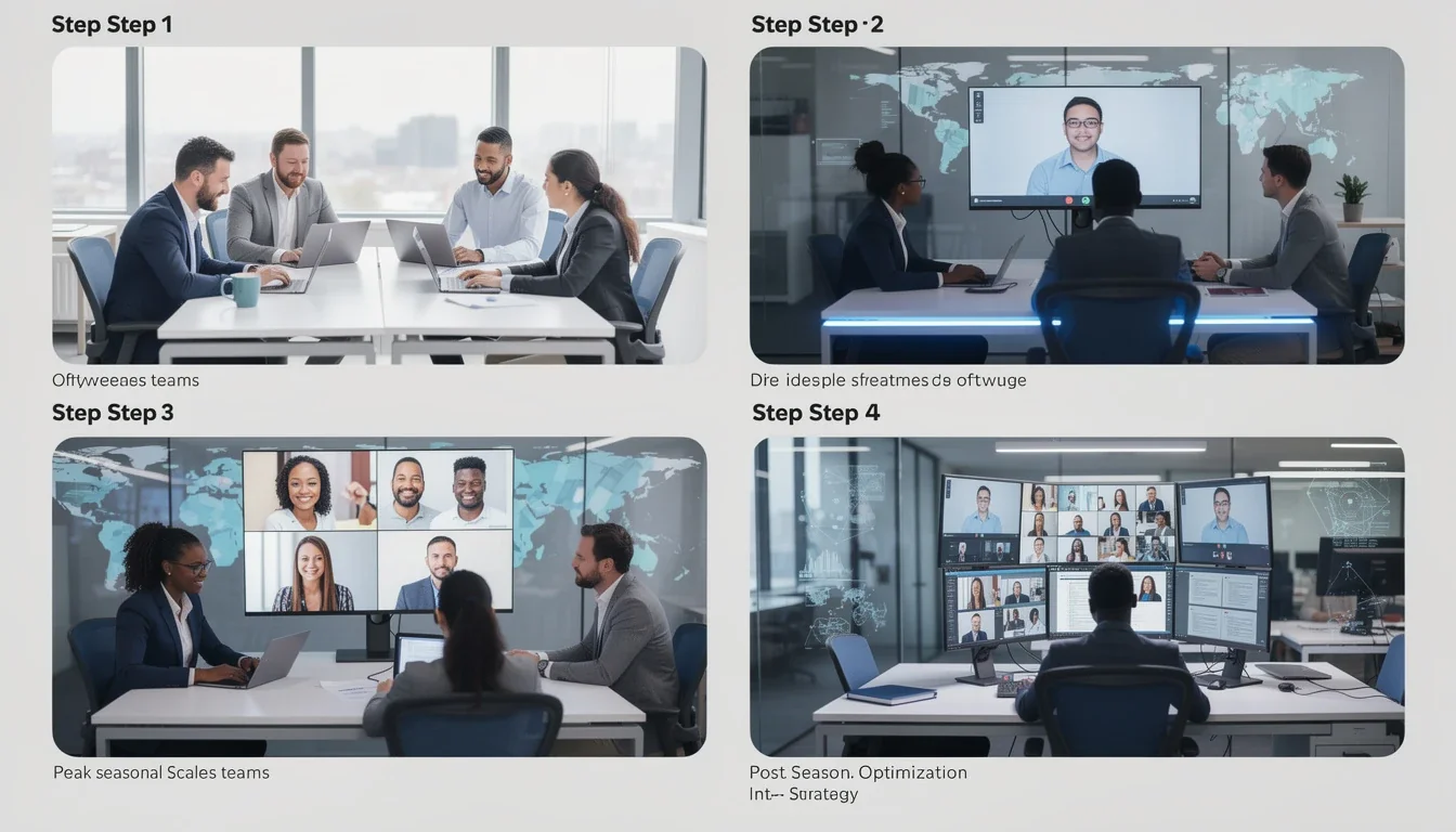 A step-by-step visual process guide demonstrating how seasonal offshore software team scaling strategy works