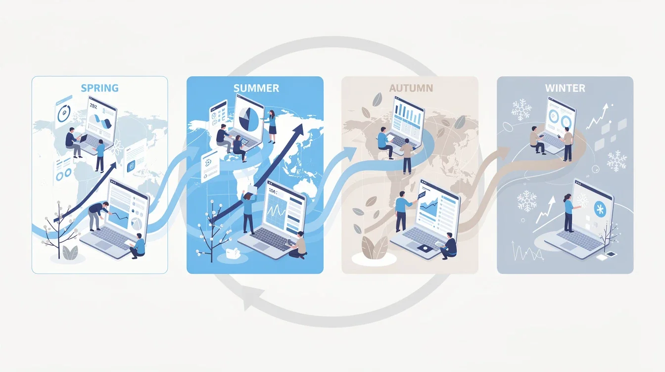 A step-by-step visual process guide demonstrating how seasonal productivity patterns in offshore teams works