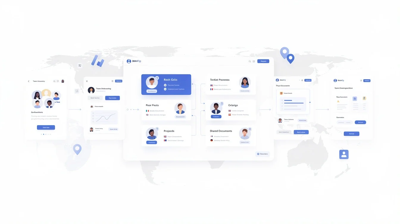 A step-by-step visual process guide demonstrating how cross-border collaboration saas ui ux design works