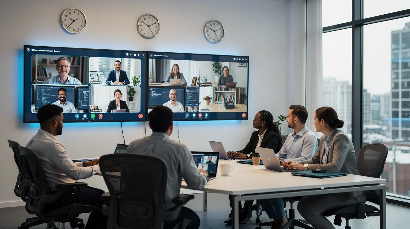 An illustrated diagram showing the key benefits of offshore software teams for post-pandemic hiring strategies