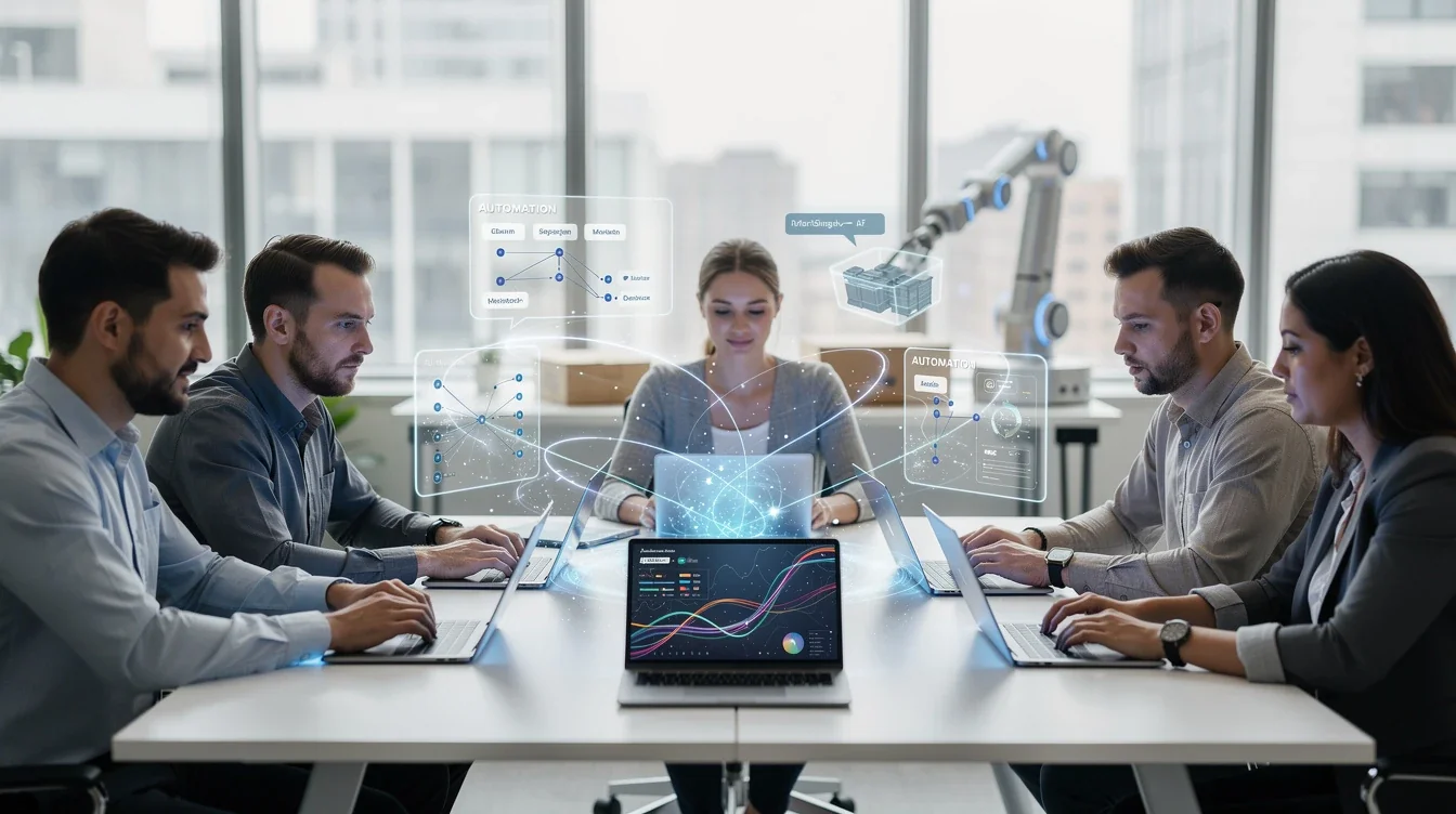 An illustrated diagram showing the key benefits of ai-powered automation for cross-functional startup teams strategies