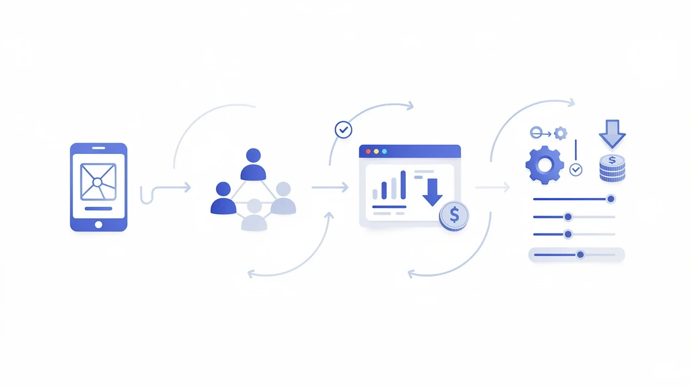 A step-by-step visual process guide demonstrating how early mvp user analytics cost savings works