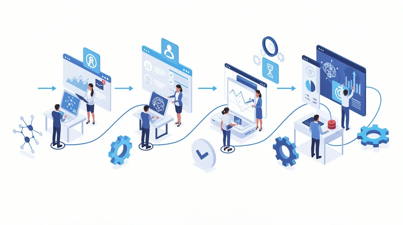 A step-by-step visual process guide demonstrating how evaluating ai integration return on investment works