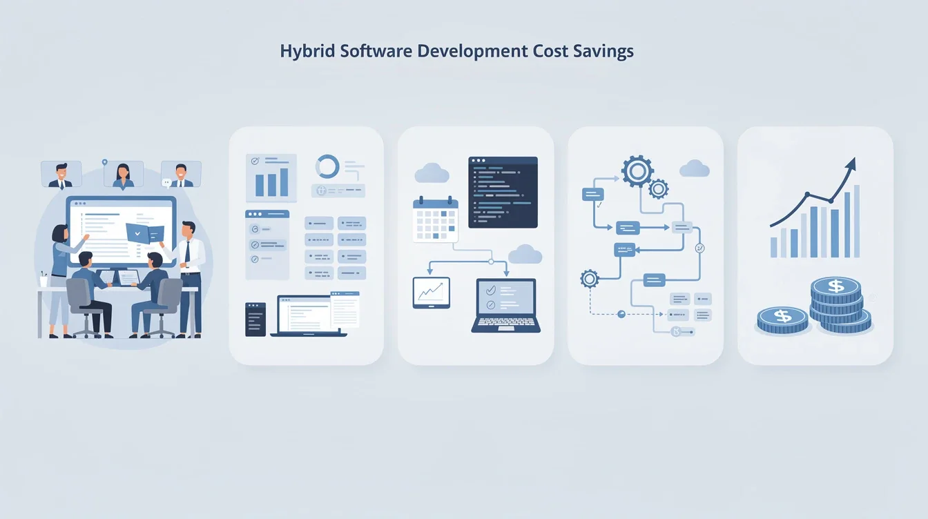 A step-by-step visual process guide demonstrating how hybrid development team cost savings case study works