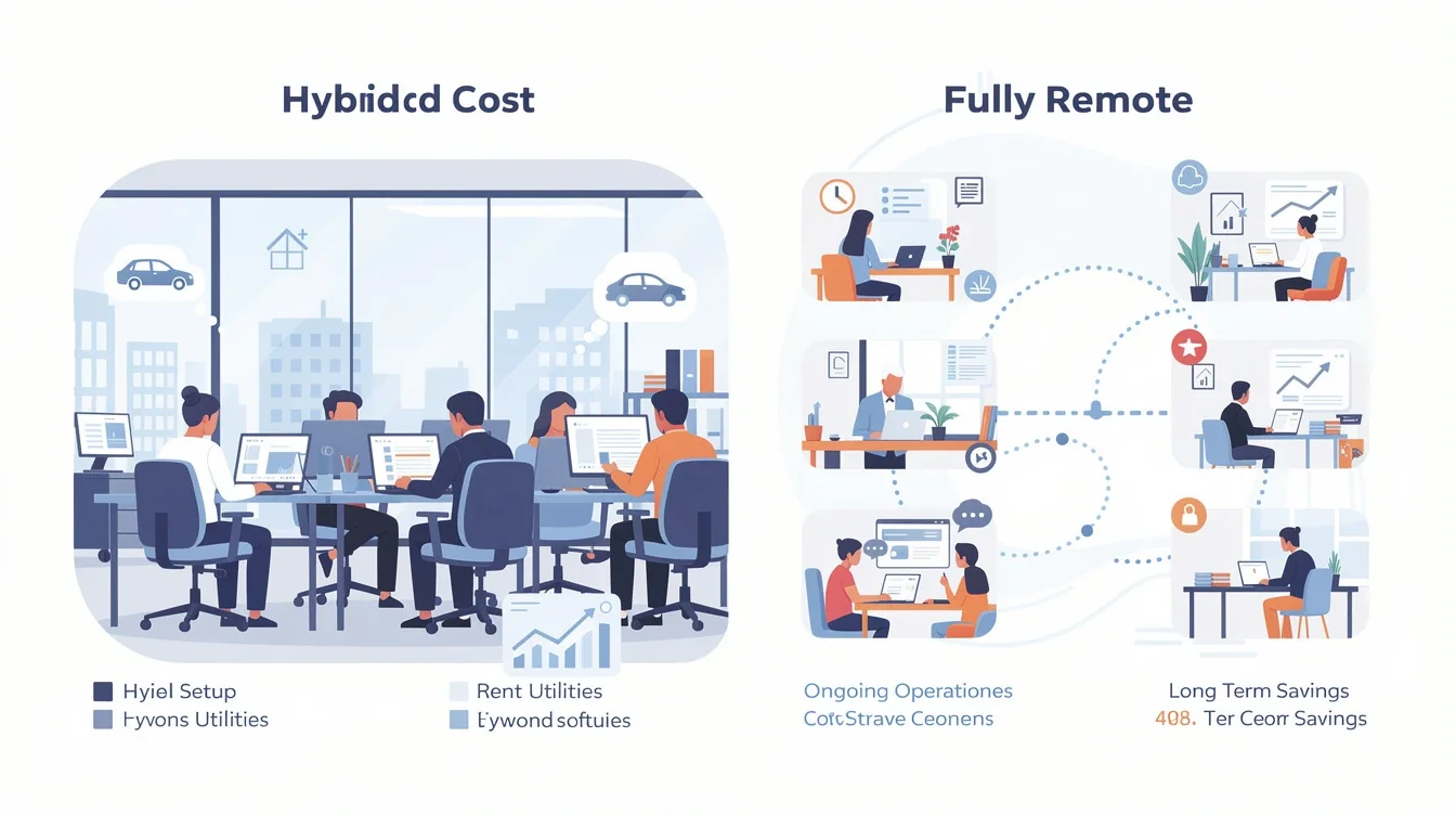 A step-by-step visual process guide demonstrating how hybrid vs fully remote development cost works
