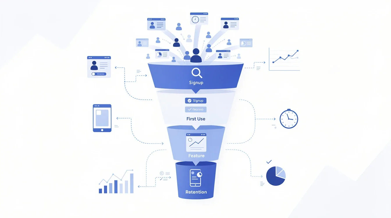 A step-by-step visual process guide demonstrating how mvp user behavior funnel analysis for startups works