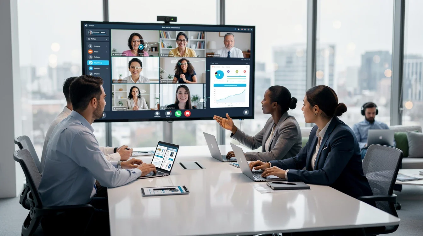 An illustrated diagram showing the key benefits of real-time collaboration tools for hybrid teams strategies