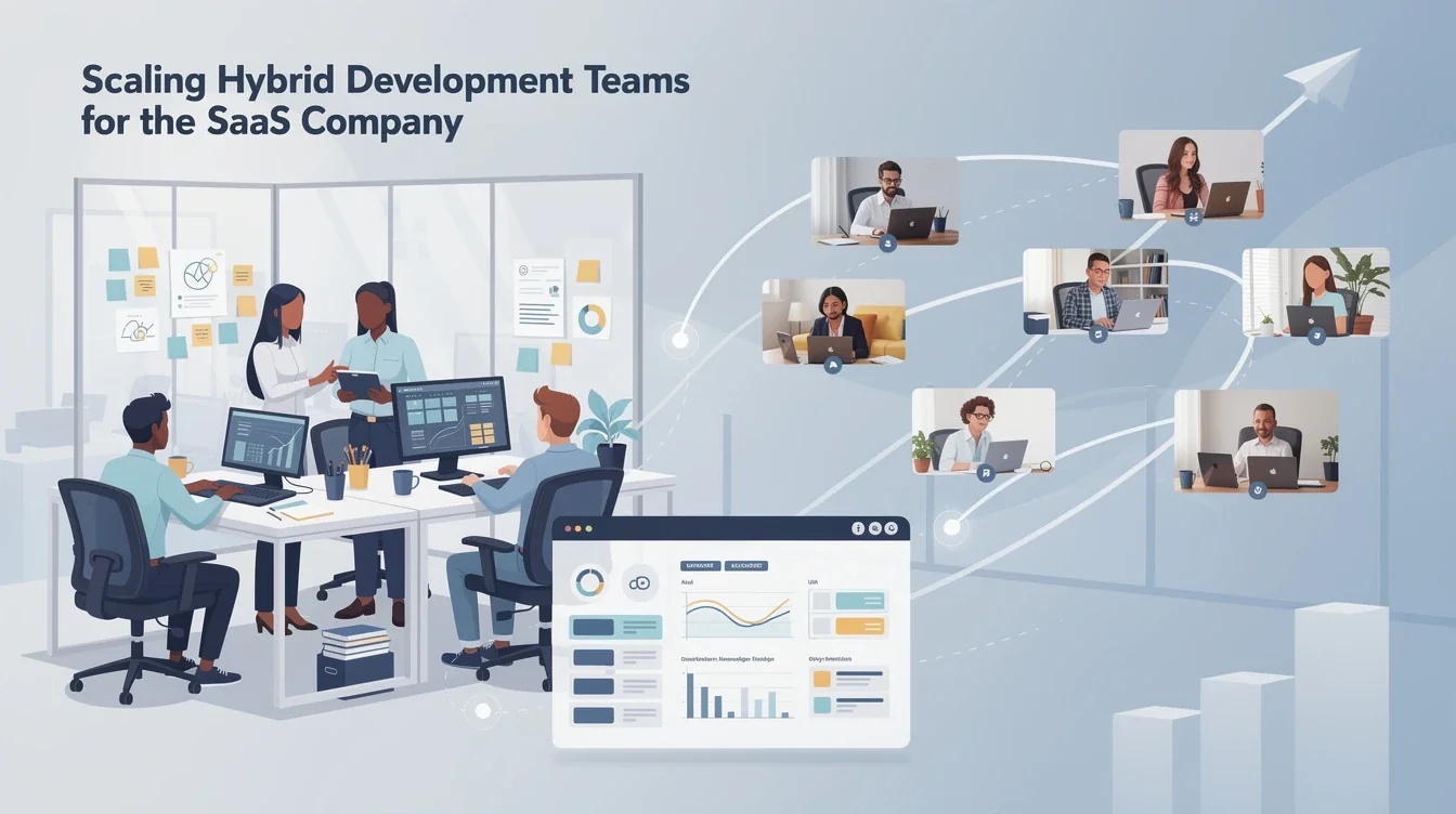 A summary infographic highlighting best practices for scaling hybrid development teams for saas
