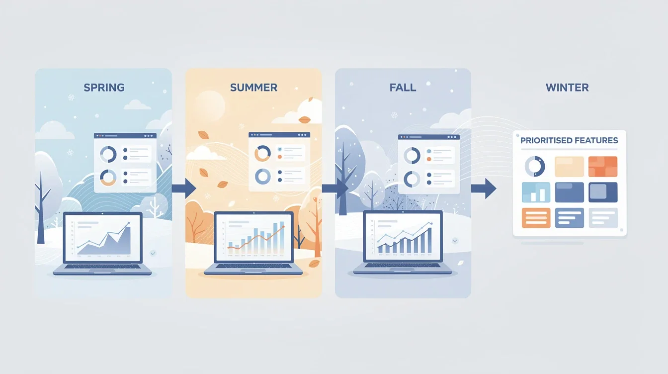 A step-by-step visual process guide demonstrating how seasonal user behavior impact on saas feature prioritization works