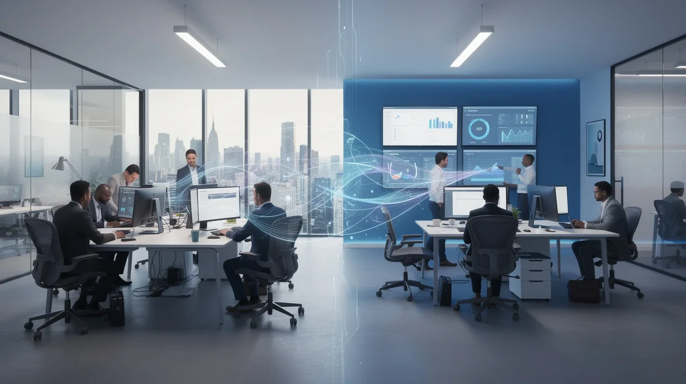 A professional team working on dedicated offshore teams versus managed development centers solutions in a modern office environment