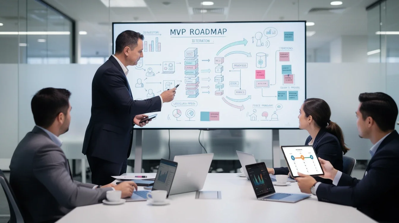 An illustrated diagram showing the key benefits of investor feedback driven mvp roadmap strategies